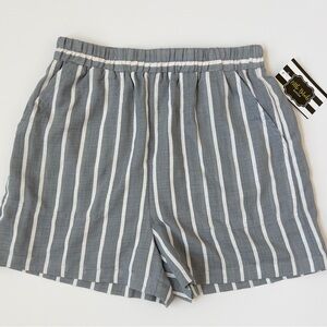 Gray and White Striped Casual Shorts